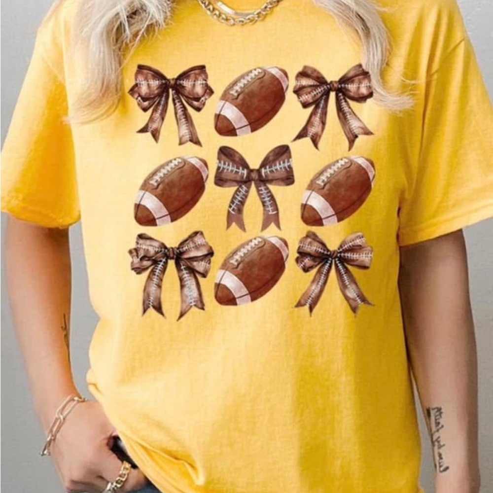 Yellow T-Shirt with Football and Bow Design